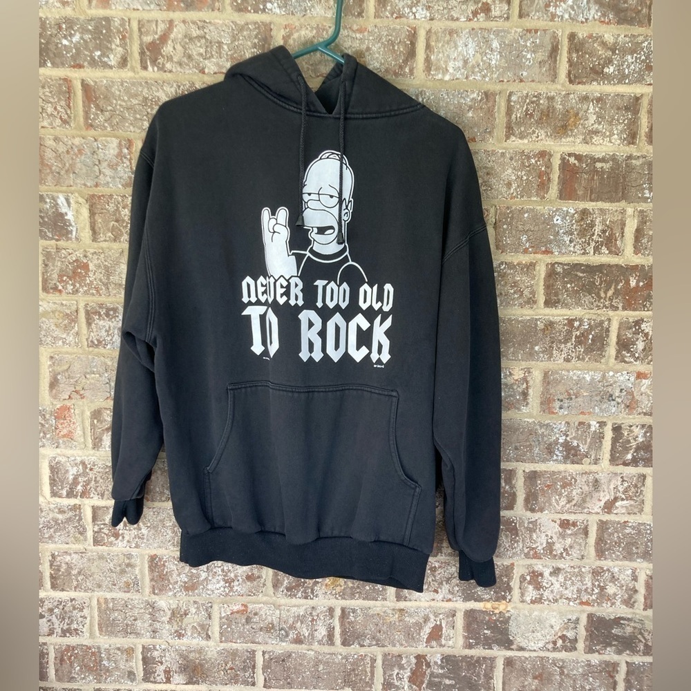 Men’s hooded Homer Simpson sweatshirt Never to Old to Rock Size XL Vintage
